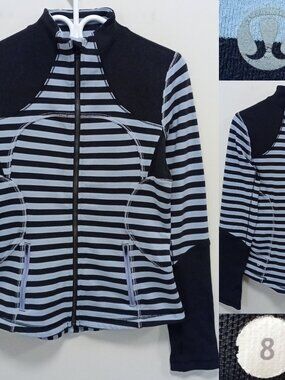 Lululemon Forme Jacket Sea Stripe Polar Haze Black Luon Thumbholes 8 Medium